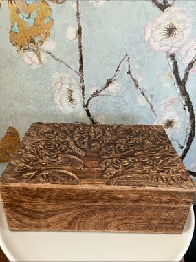 Rectangular Wooden Keepsake Box Made in India Hand Carved